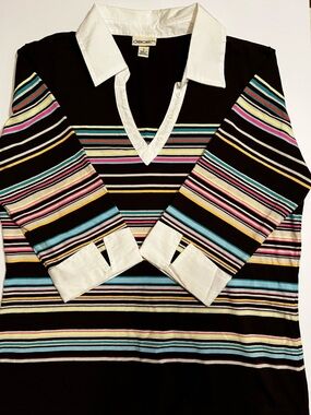 Y2K 2000s size small Cherokee Striped Polo Top with White Collar